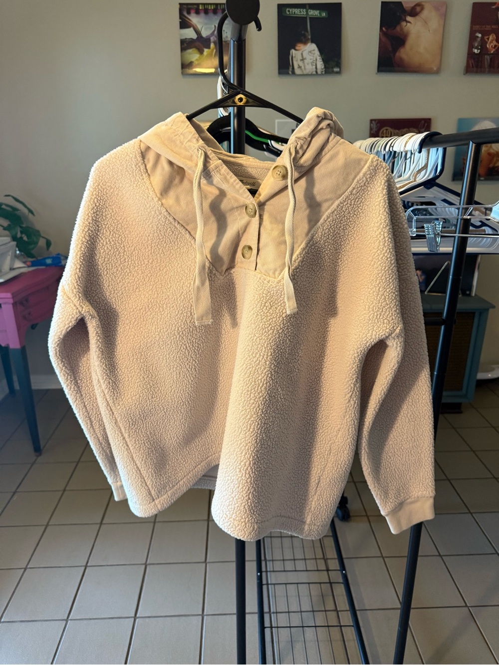 Madewell Cream Sherpa Hoodie Pullover